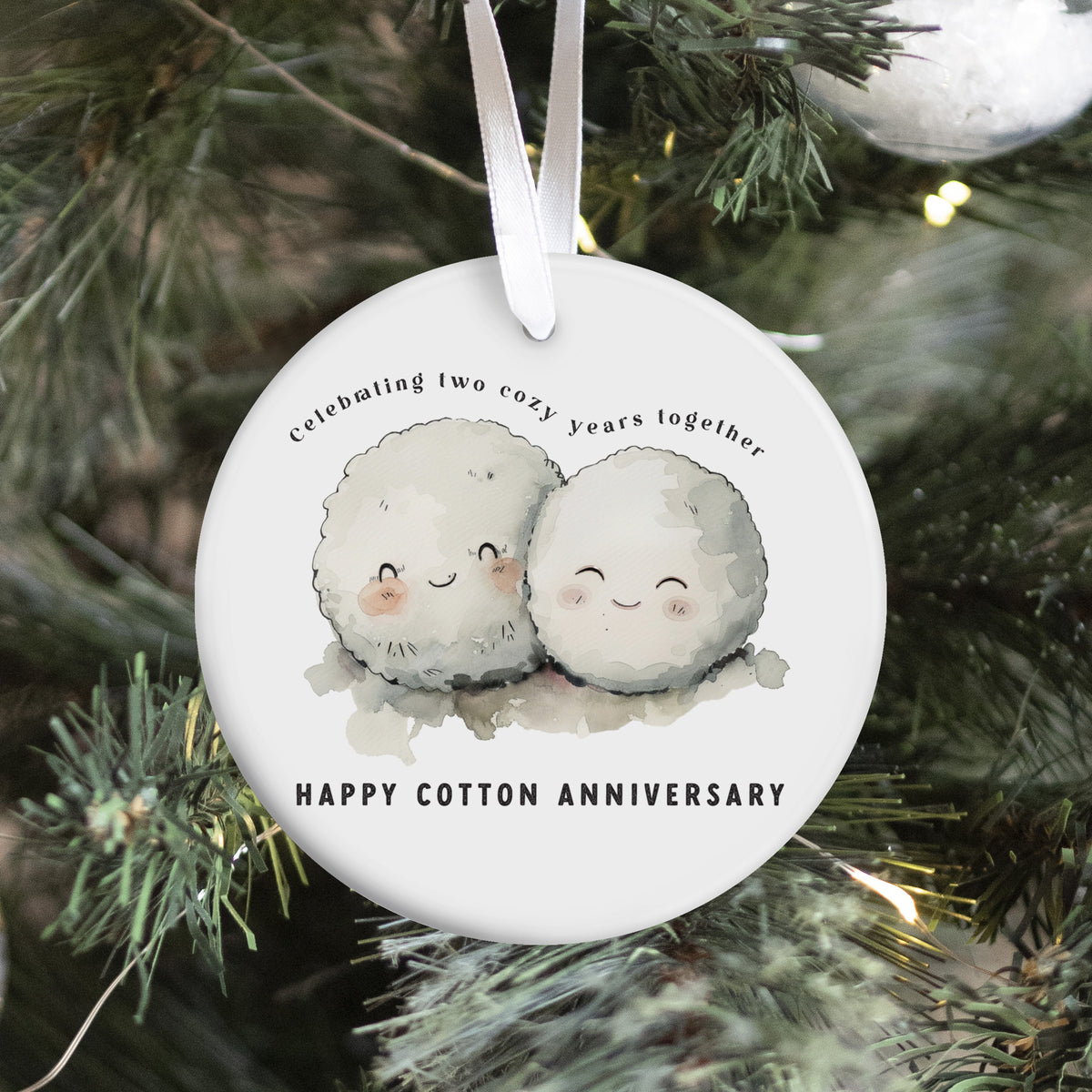 Cotton Anniversary Ornament, Two Cozy Years Together Keepsake for Couples, Second Wedding Anniversary Gift