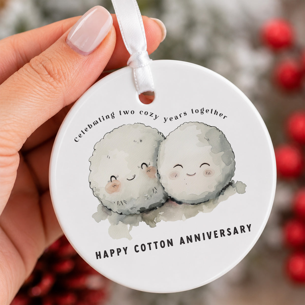 Cotton Anniversary Ornament, Two Cozy Years Together Keepsake for Couples, Second Wedding Anniversary Gift