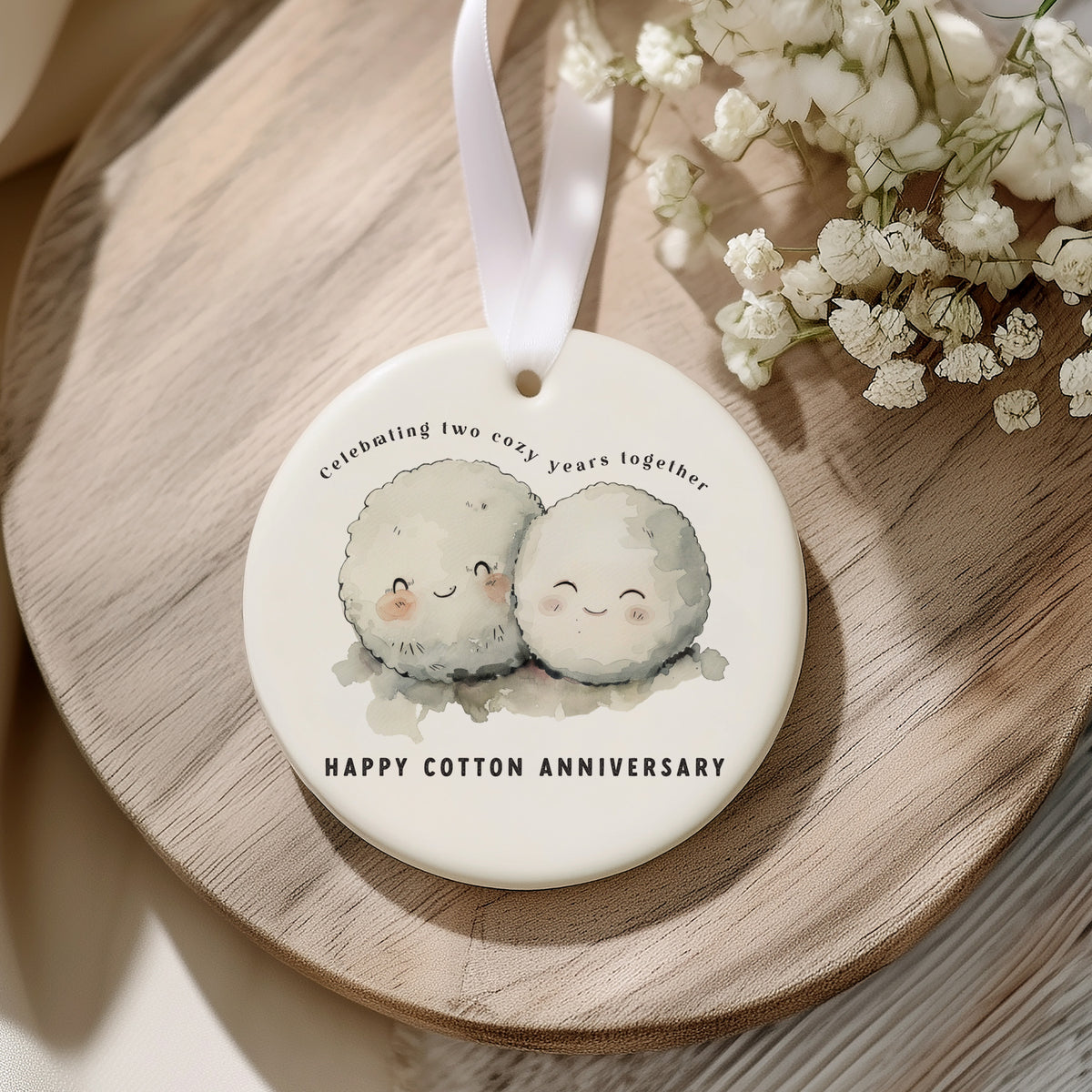Cotton Anniversary Ornament, Two Cozy Years Together Keepsake for Couples, Second Wedding Anniversary Gift