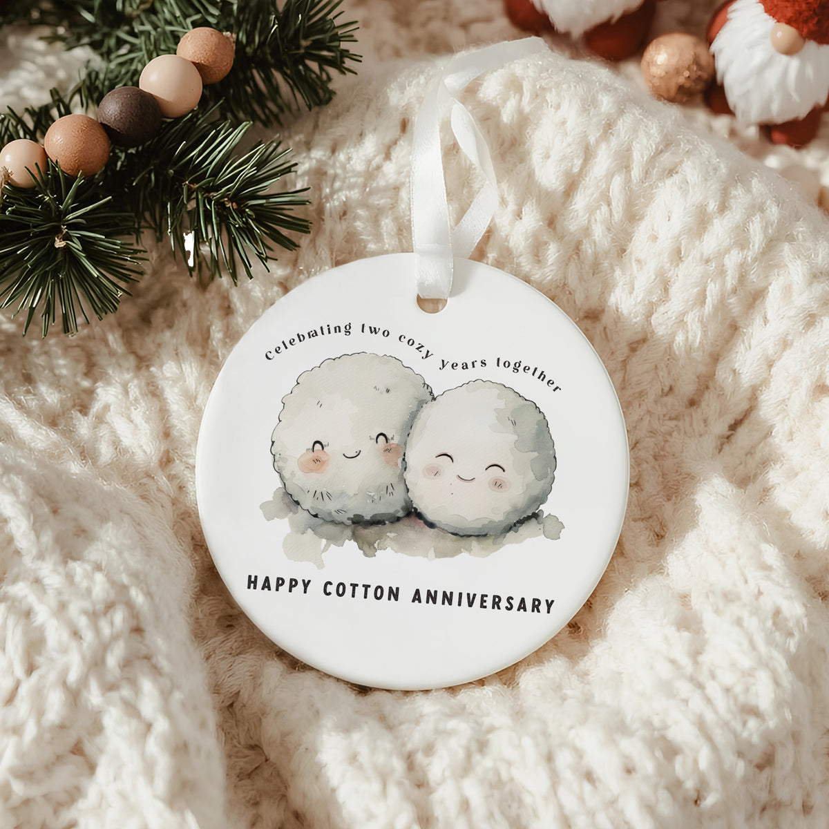 Cotton Anniversary Ornament, Two Cozy Years Together Keepsake for Couples, Second Wedding Anniversary Gift