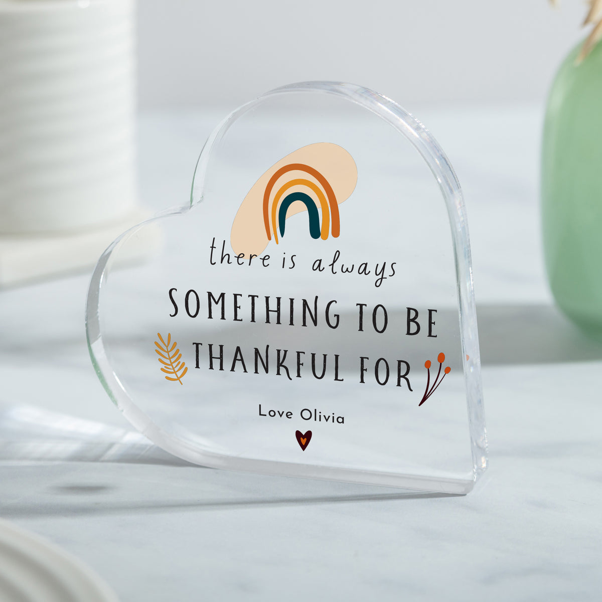 Thankful Quote Acrylic Plaque, Personalized Rainbow Keepsake with There Is Always Something to Be Thankful For Message