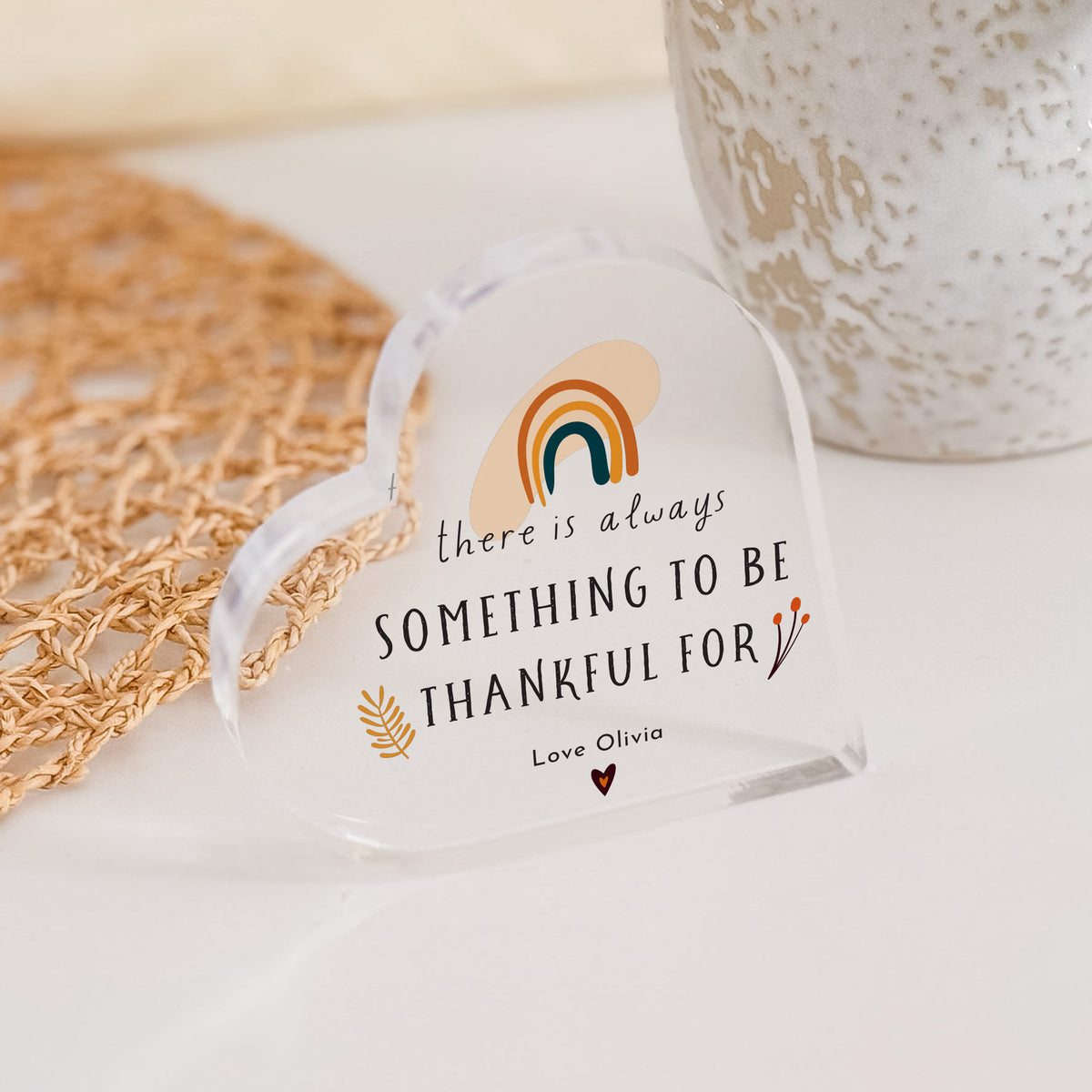 Thankful Quote Acrylic Plaque, Personalized Rainbow Keepsake with There Is Always Something to Be Thankful For Message