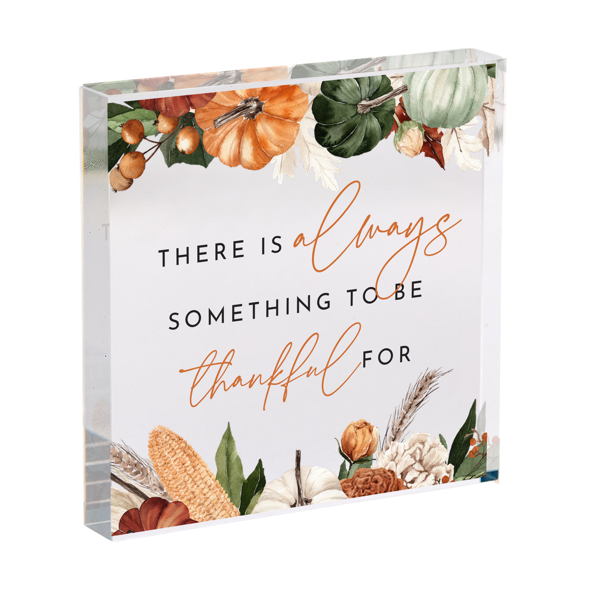 Thanksgiving Gratitude Acrylic Plaque, Thankful Quote Keepsake with Autumn Pumpkin Floral Fall Decor Gift