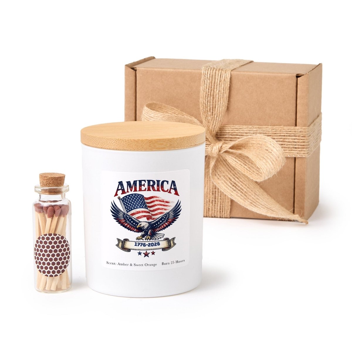 America 1776 - 2026 Candle, Patriotic Eagle Flag Gift, USA 250 Year Celebration Present With Gift Box