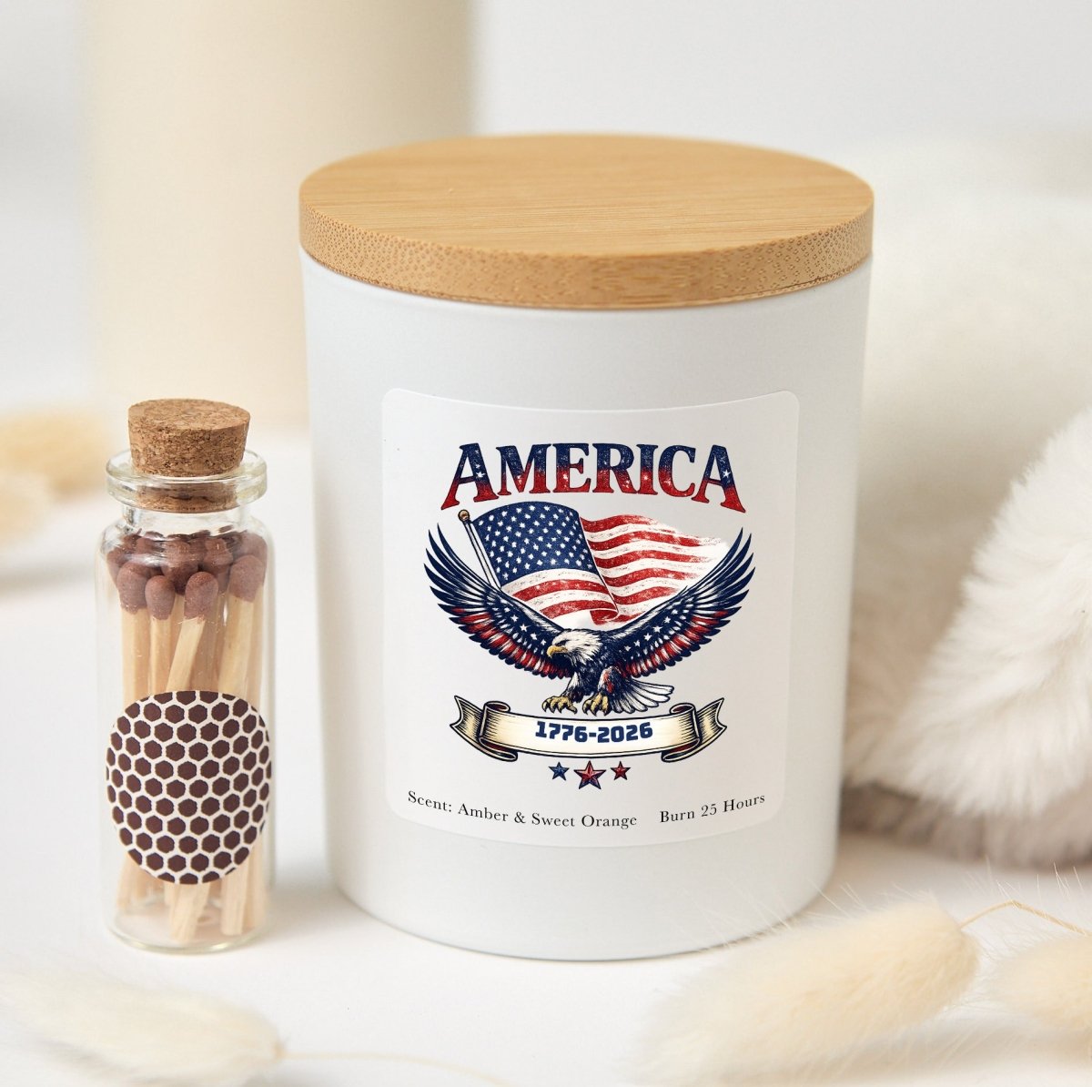 America 1776 - 2026 Candle, Patriotic Eagle Flag Gift, USA 250 Year Celebration Present With Gift Box