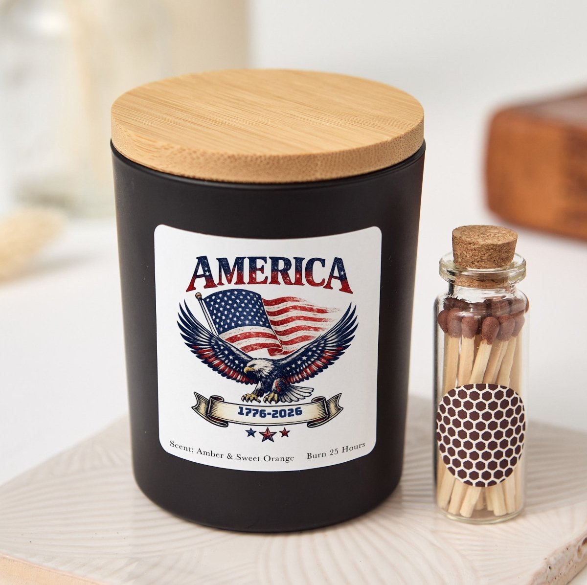 America 1776 - 2026 Candle, Patriotic Eagle Flag Gift, USA 250 Year Celebration Present With Gift Box