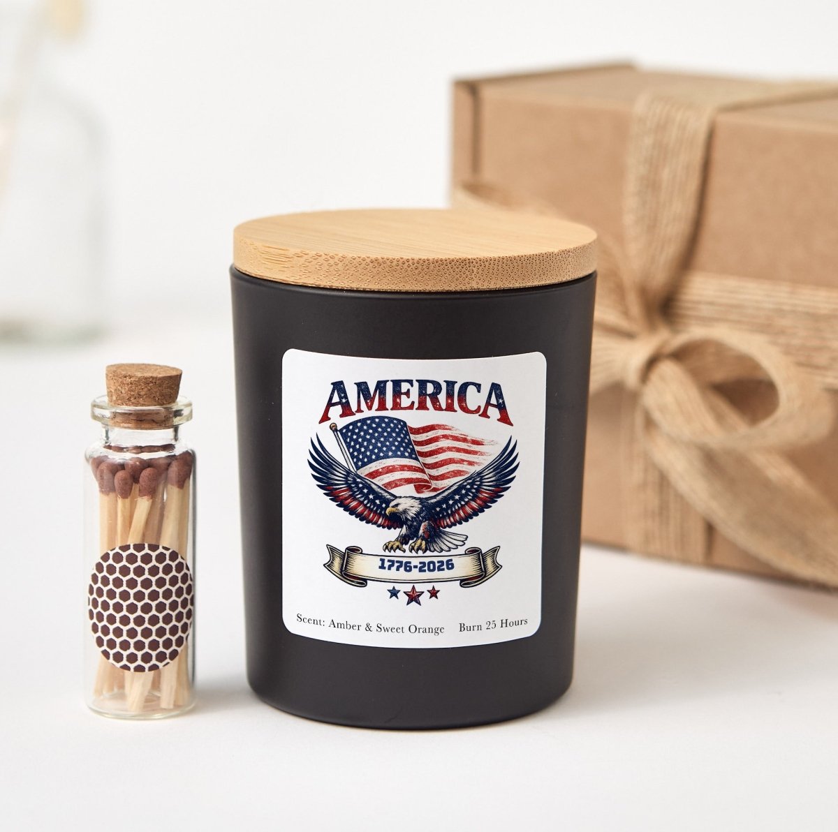 America 1776 - 2026 Candle, Patriotic Eagle Flag Gift, USA 250 Year Celebration Present With Gift Box