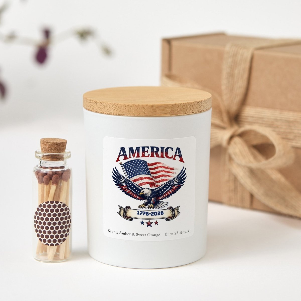 America 1776 - 2026 Candle, Patriotic Eagle Flag Gift, USA 250 Year Celebration Present With Gift Box