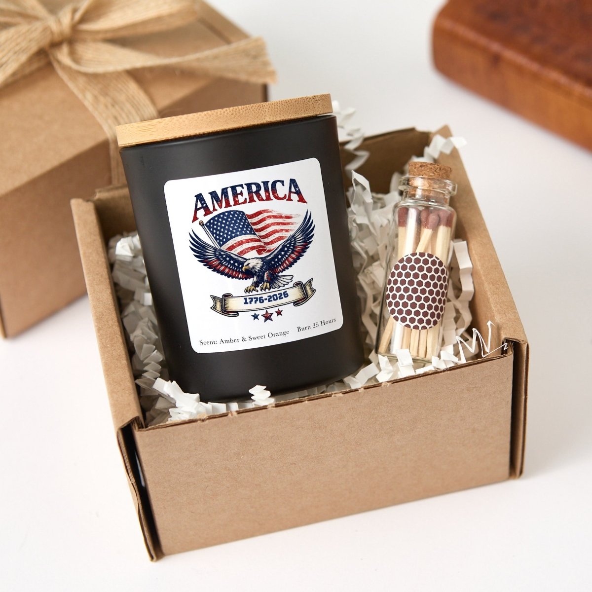 America 1776 - 2026 Candle, Patriotic Eagle Flag Gift, USA 250 Year Celebration Present With Gift Box