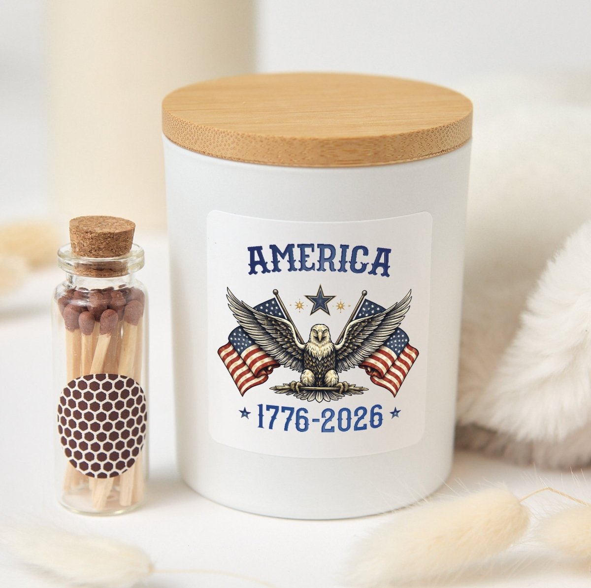 America 1776 - 2026 Candle, Patriotic Flag Eagle Gift, USA 250th Celebration Decor With Gift Box