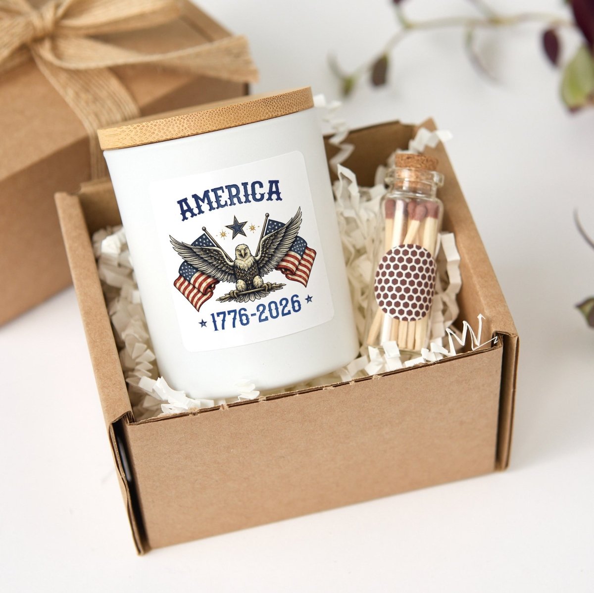 America 1776 - 2026 Candle, Patriotic Flag Eagle Gift, USA 250th Celebration Decor With Gift Box