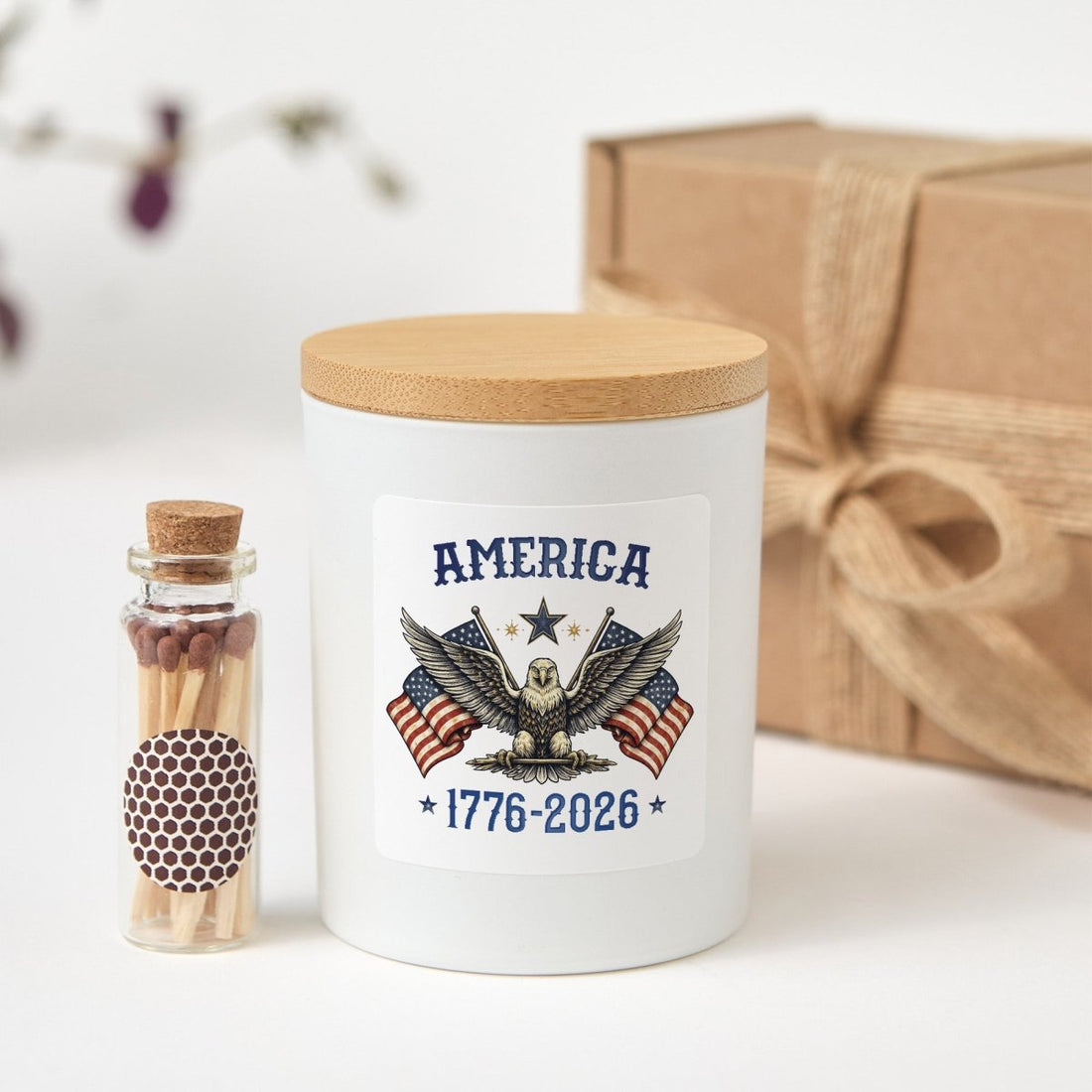 America 1776 - 2026 Candle, Patriotic Flag Eagle Gift, USA 250th Celebration Decor With Gift Box
