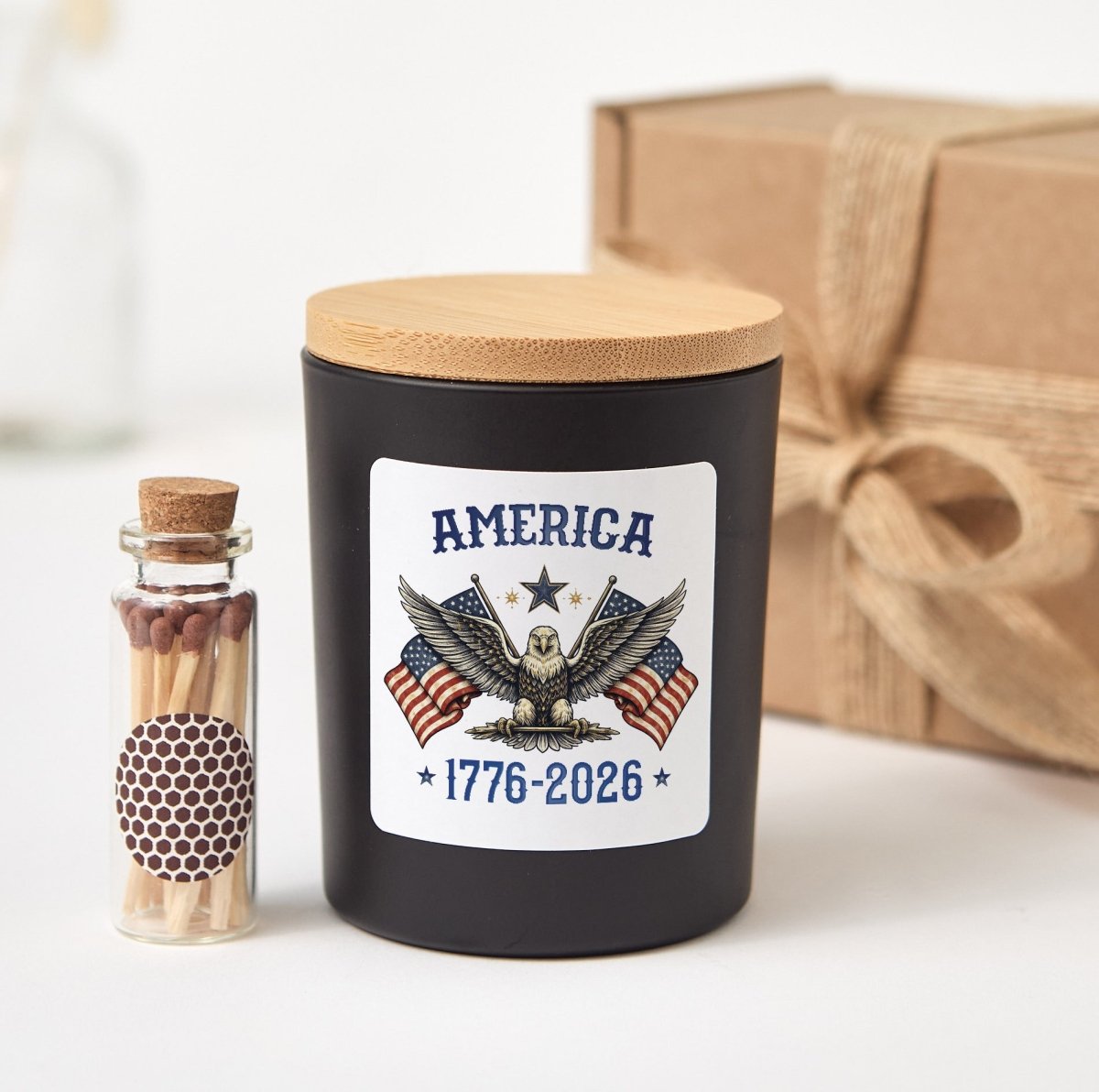 America 1776 - 2026 Candle, Patriotic Flag Eagle Gift, USA 250th Celebration Decor With Gift Box