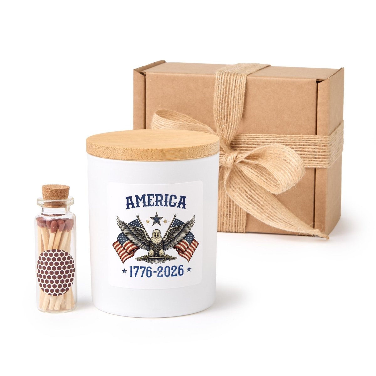 America 1776 - 2026 Candle, Patriotic Flag Eagle Gift, USA 250th Celebration Decor With Gift Box