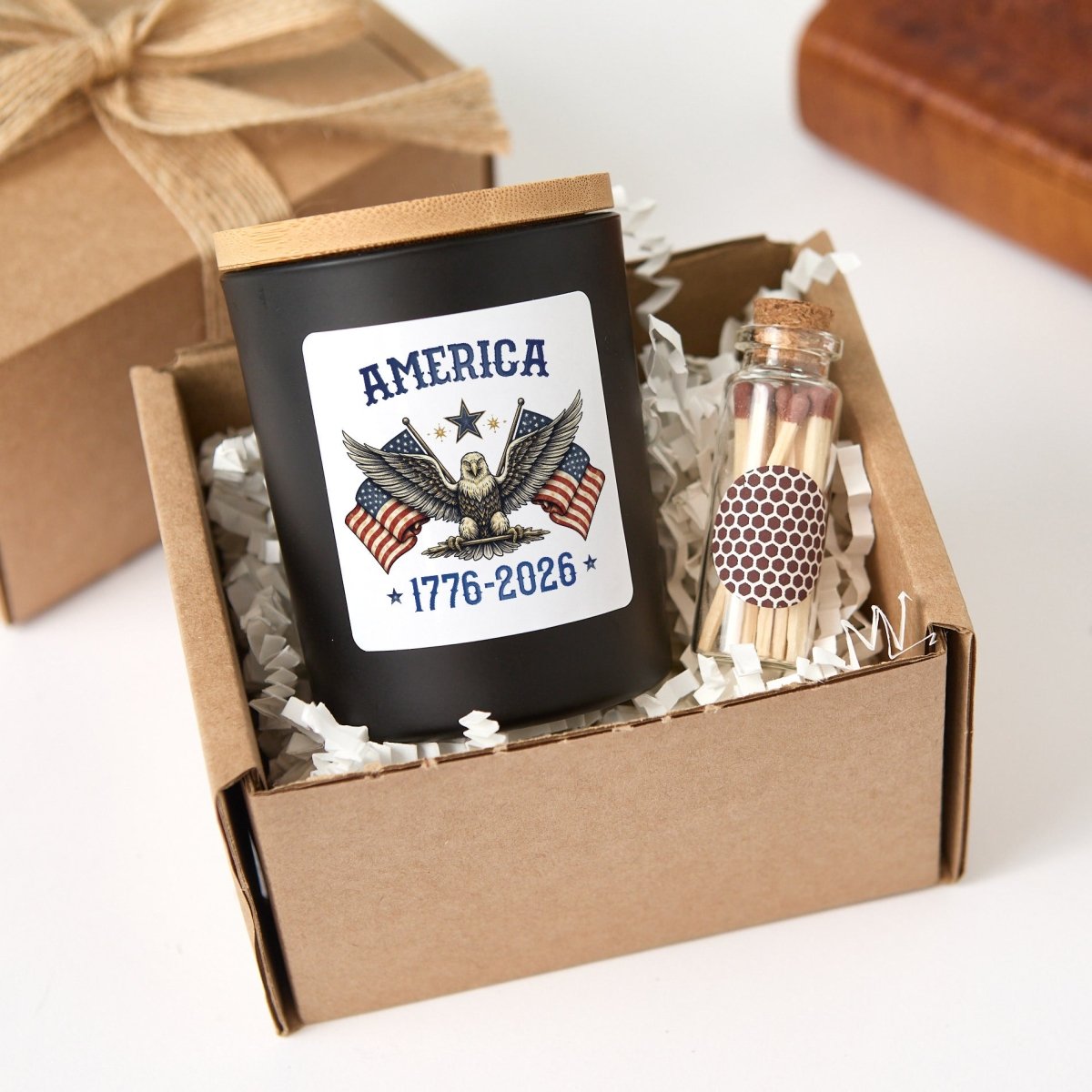 America 1776 - 2026 Candle, Patriotic Flag Eagle Gift, USA 250th Celebration Decor With Gift Box