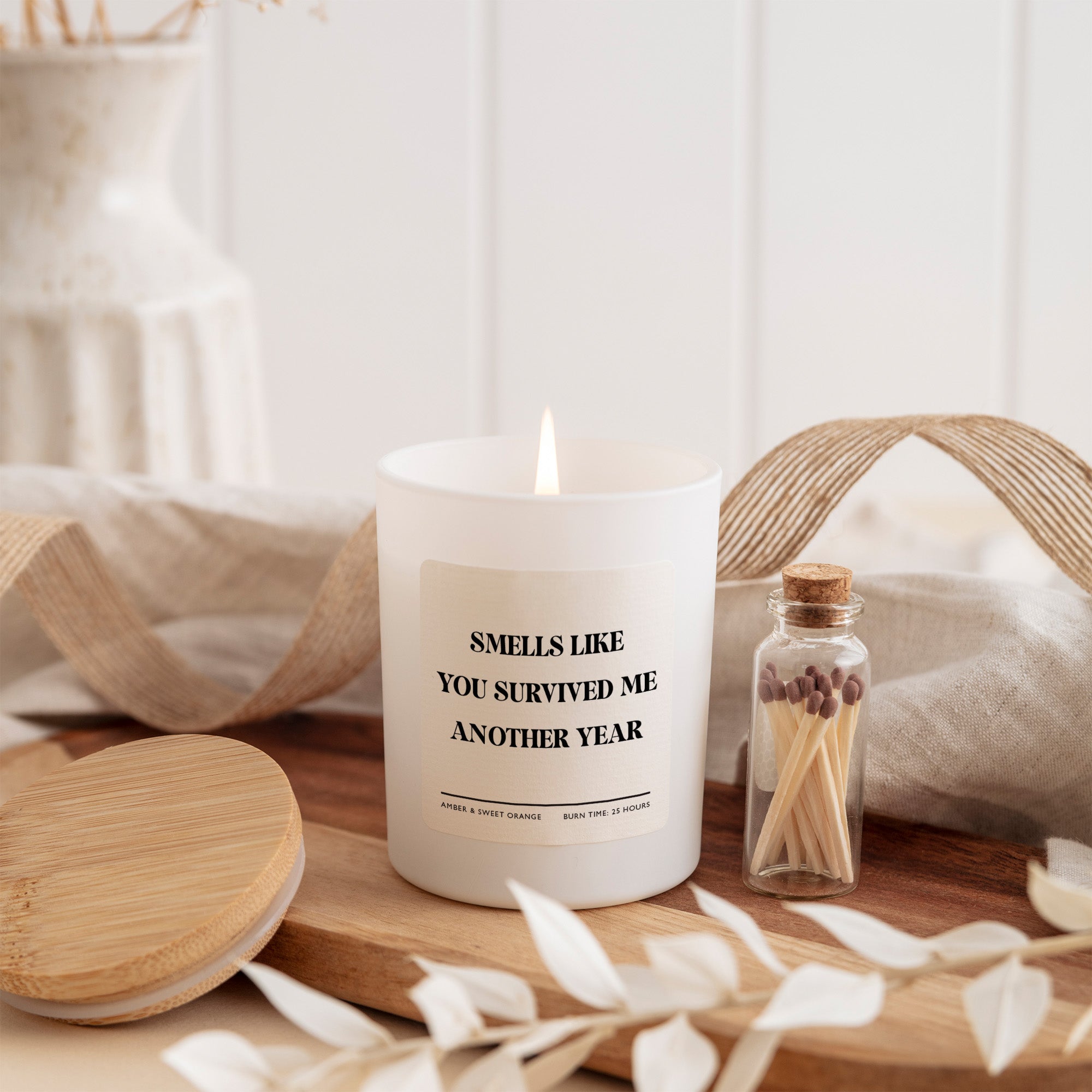 Anniversary Candle | Smells Like You Survived Me Another Year | Funny Couple Gift Box and Mini Matches
