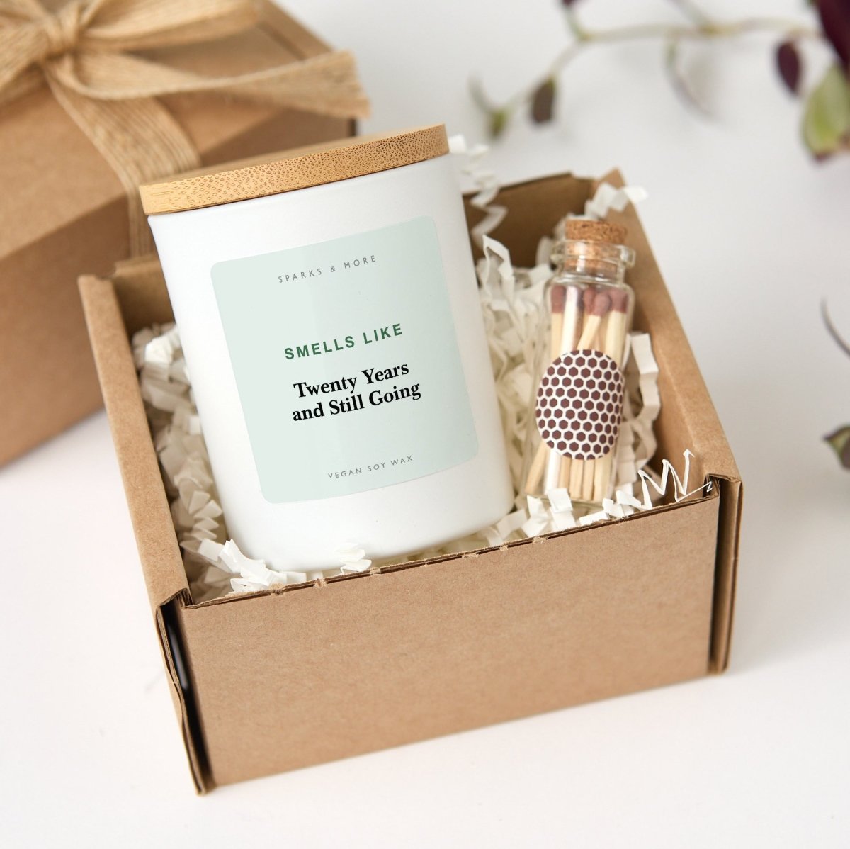 Anniversary Candle, Twenty Years and Still Going Gift for Work Milestone or Couple, Soy Candle and Matches