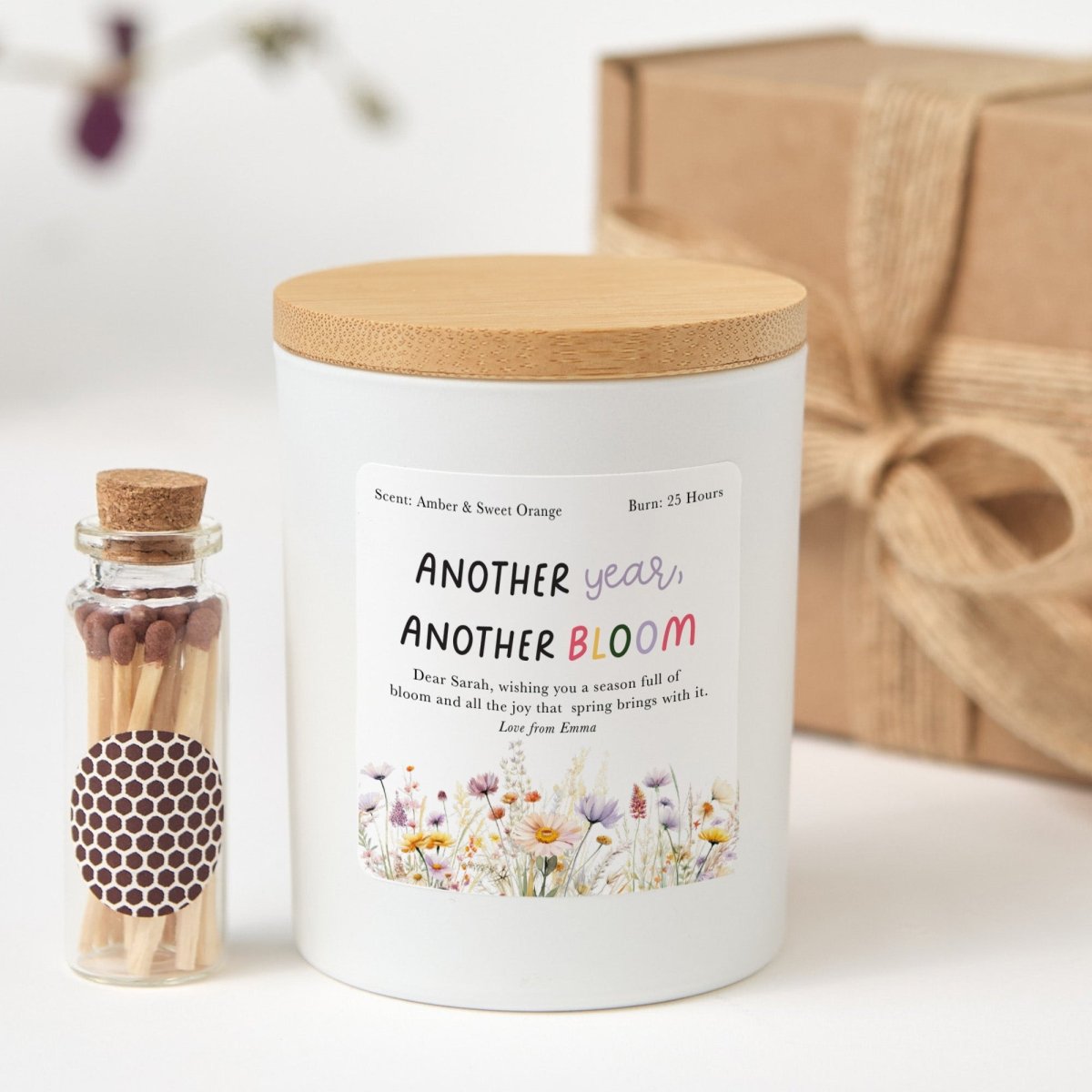 Another Year Another Bloom Candle Gift, Spring Birthday Soy Candle for Her or Friend, Comes with Matches