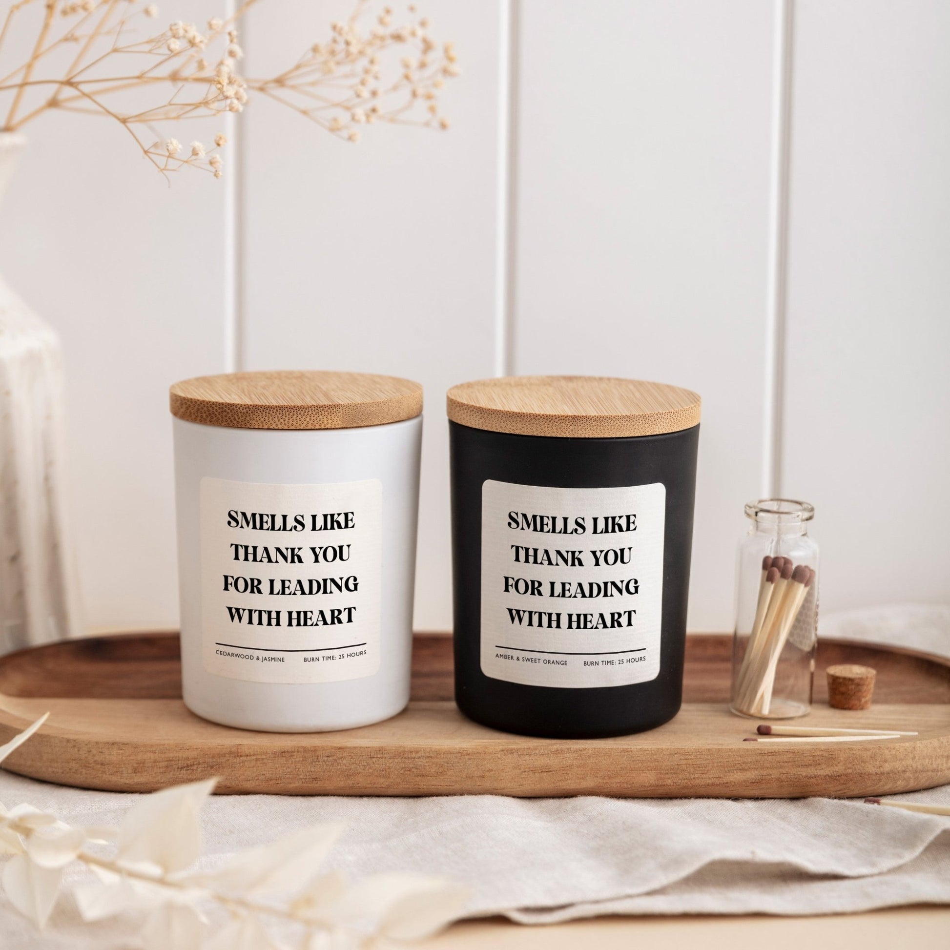 Appreciation Candle | Smells Like Thank You for Leading with Heart | Boss or Teacher Gift Box and Mini Matches