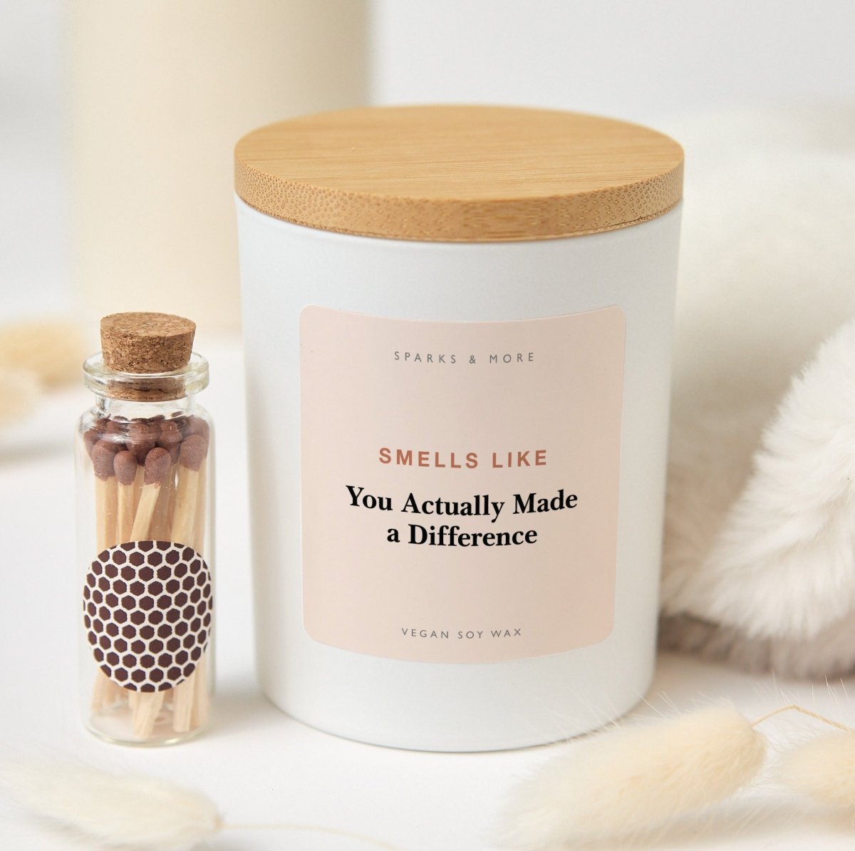 Appreciation Candle, You Actually Made a Difference Gift for Teacher Friend or Coworker, Soy Candle and Matches