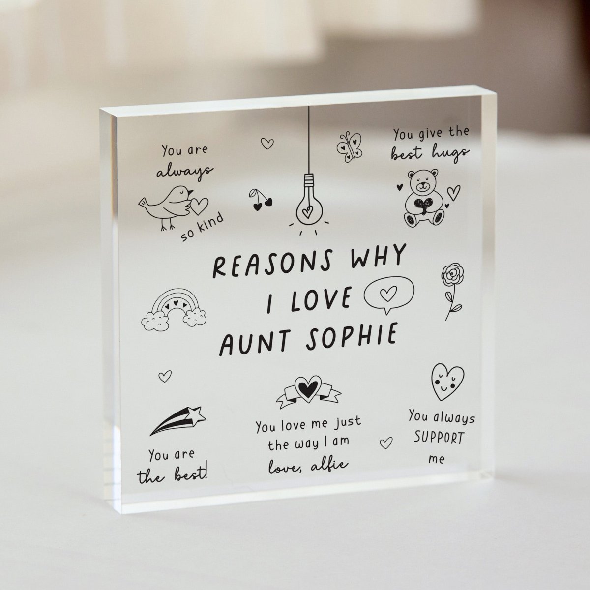Aunt Plaque Gift for Auntie, Reasons Why I Love You Keepsake, Personalized Acrylic Block for Birthday