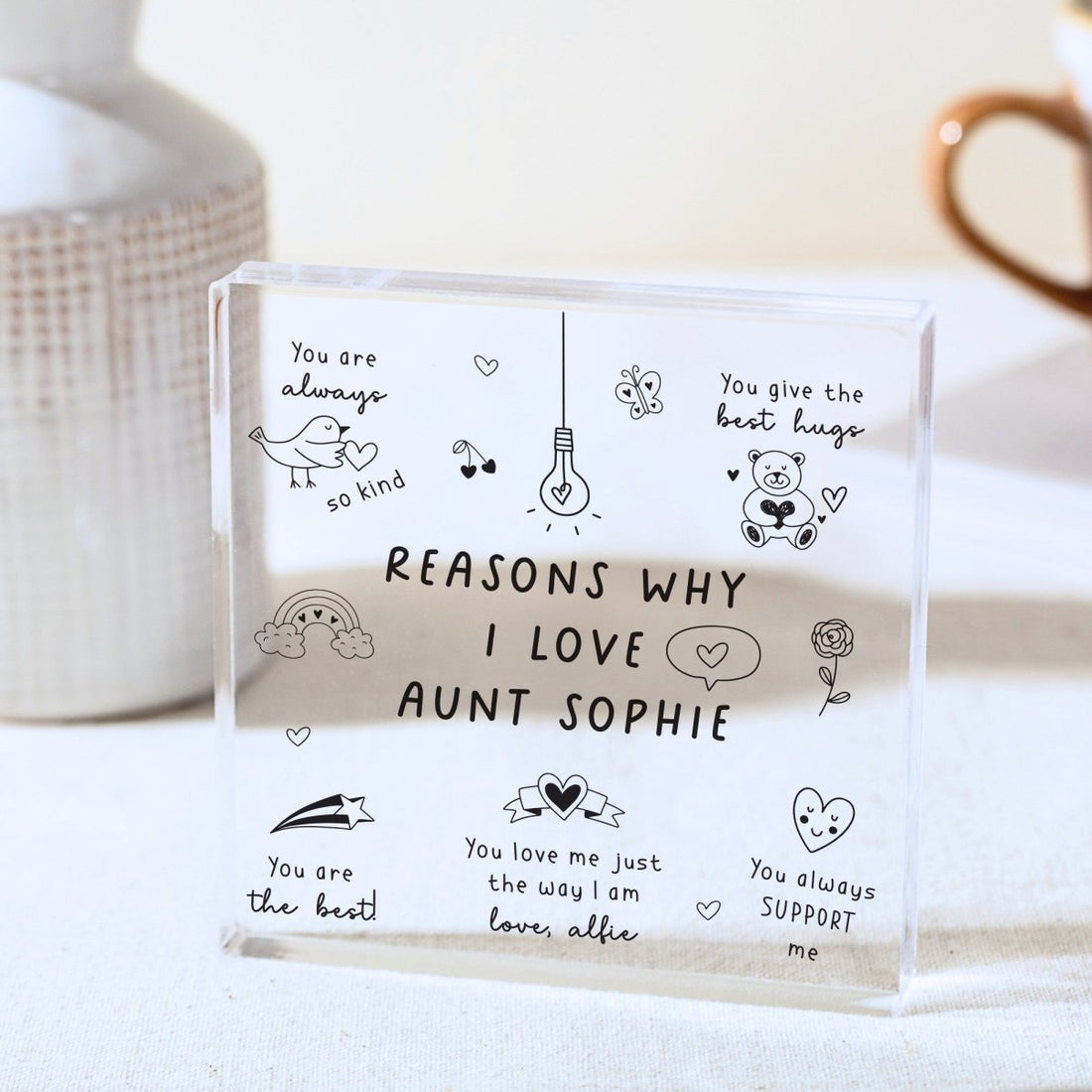 Aunt Plaque Gift for Auntie, Reasons Why I Love You Keepsake, Personalized Acrylic Block for Birthday