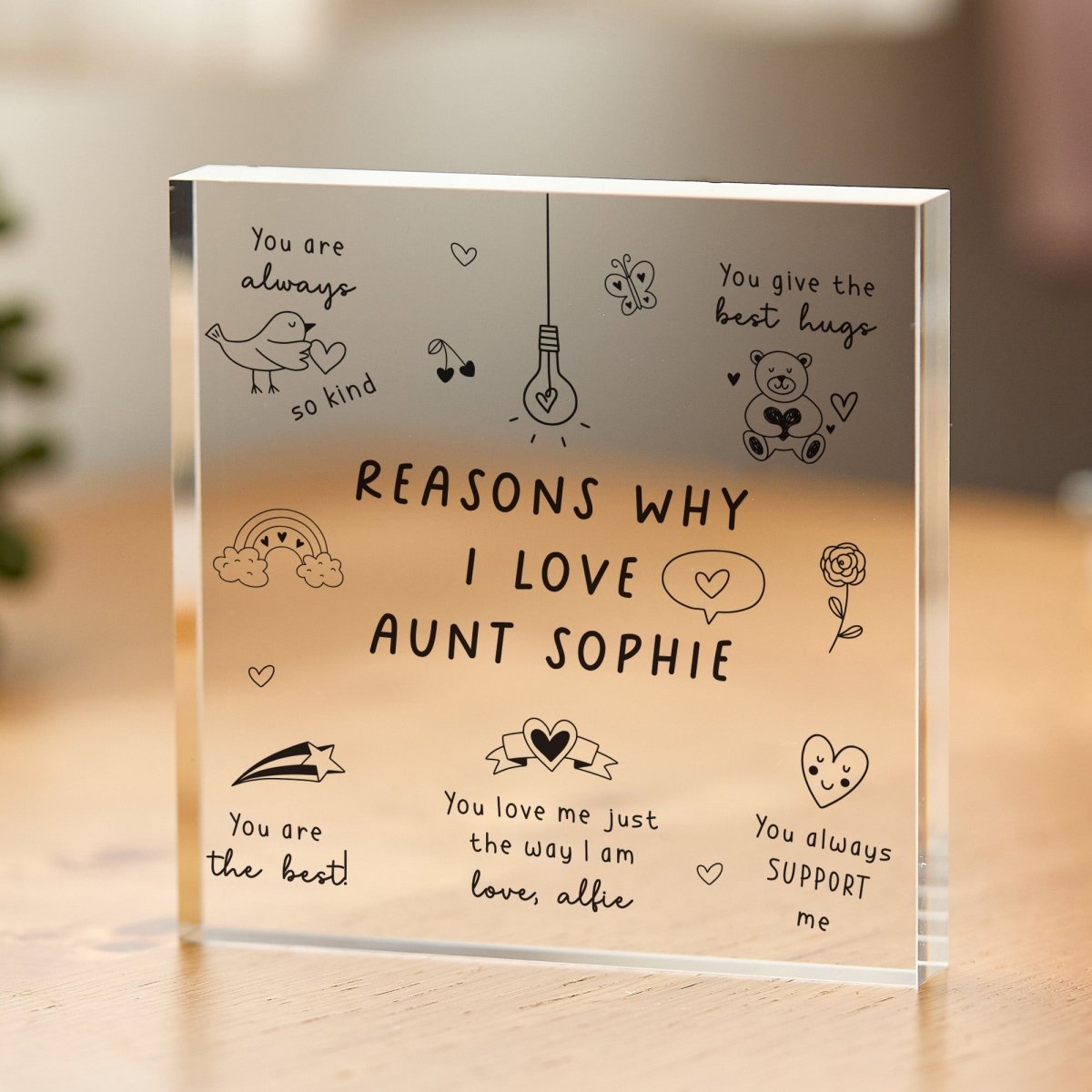 Aunt Plaque Gift for Auntie, Reasons Why I Love You Keepsake, Personalized Acrylic Block for Birthday