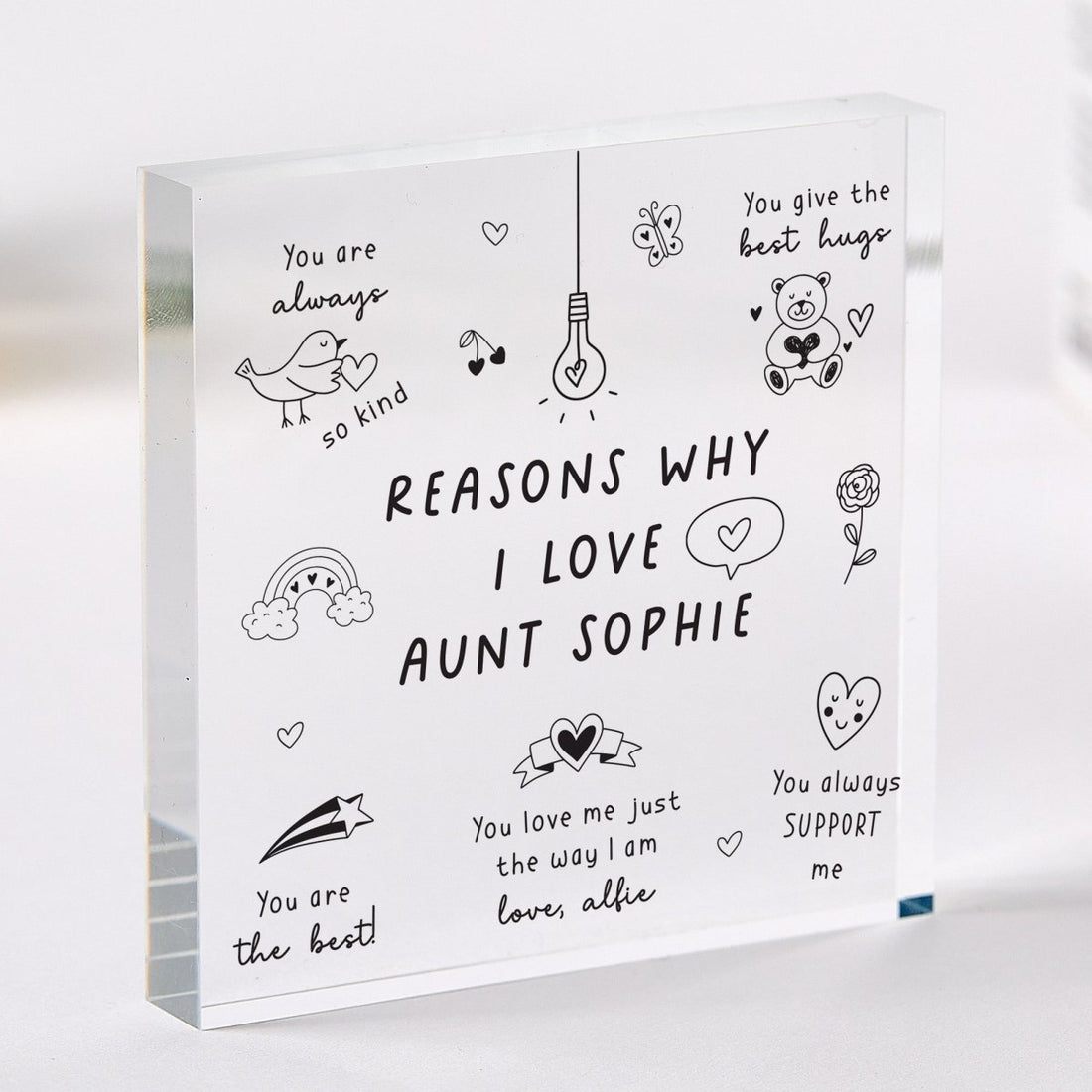 Aunt Plaque Gift for Auntie, Reasons Why I Love You Keepsake, Personalized Acrylic Block for Birthday