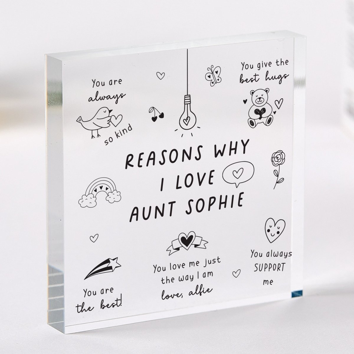 Aunt Plaque Gift for Auntie, Reasons Why I Love You Keepsake, Personalized Acrylic Block for Birthday