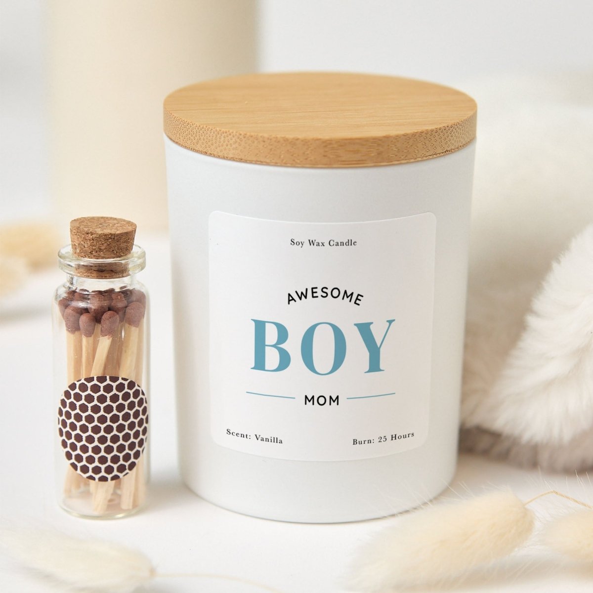 Awesome Boy Mom Candle Mother’s Day Gift from Son | Keepsake with Gift Box, Mini Matches
