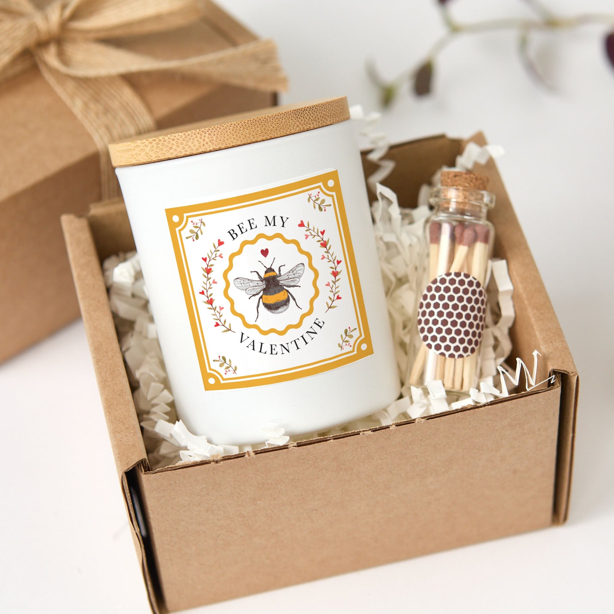 Be My Valentine Candle Gift Set with Matches and Box, Bee Design
