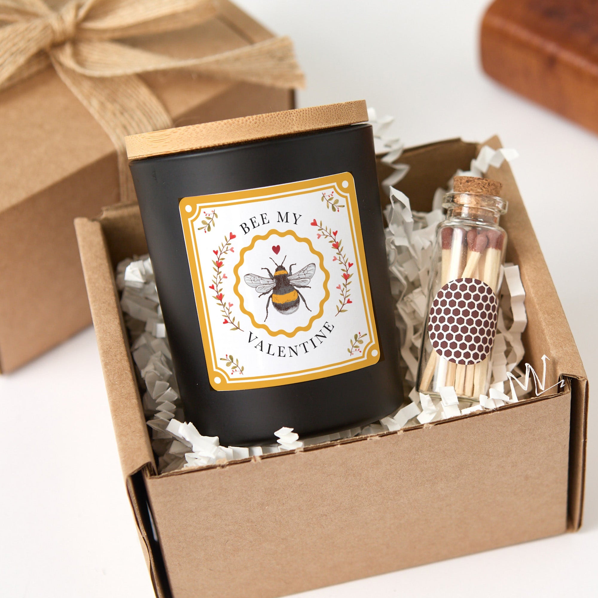 Be My Valentine Candle Gift Set with Matches and Box, Bee Design