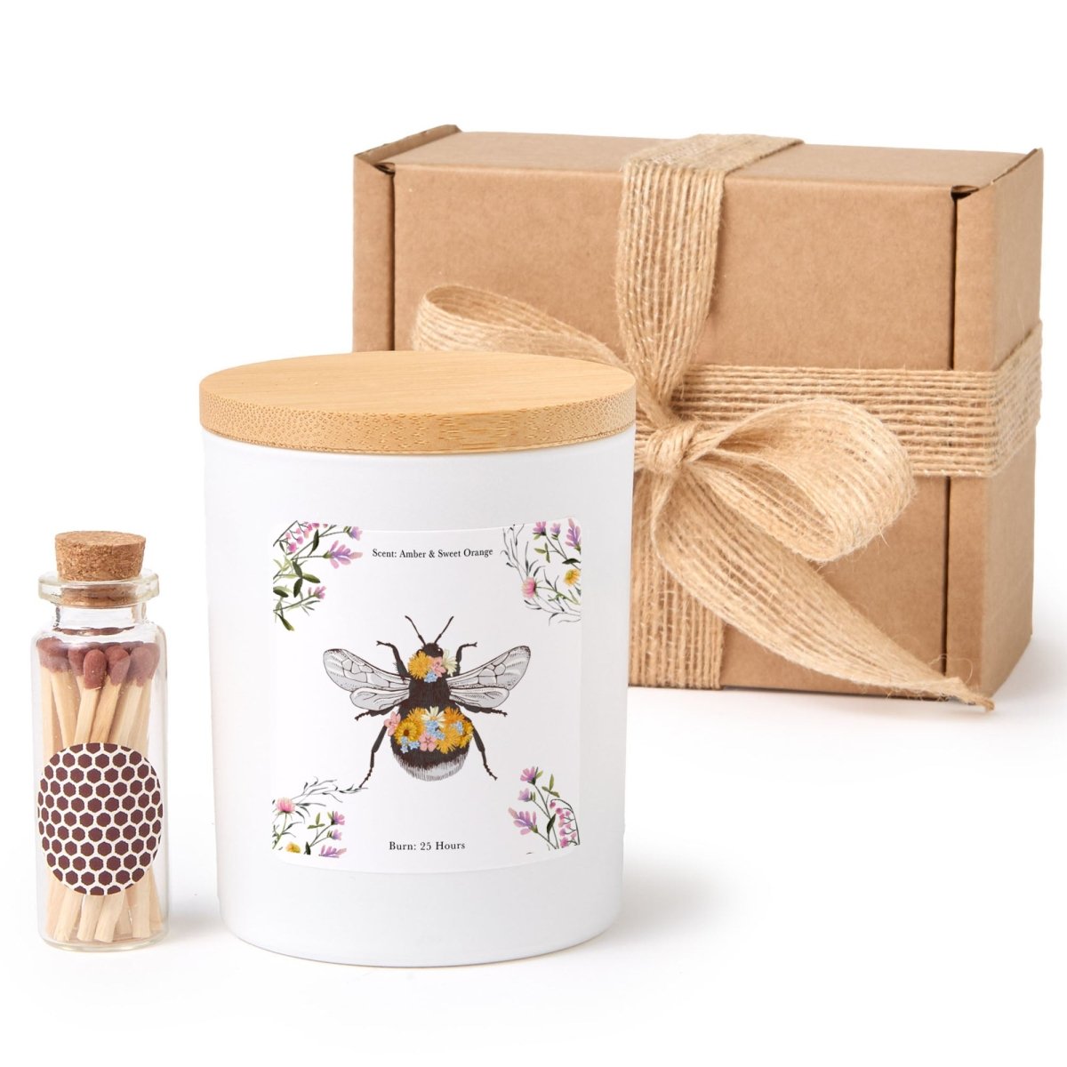 Bee Floral Candle Gift for Her, Botanical Soy Candle for Birthday Thank You or Spring Gift, Comes with Matches
