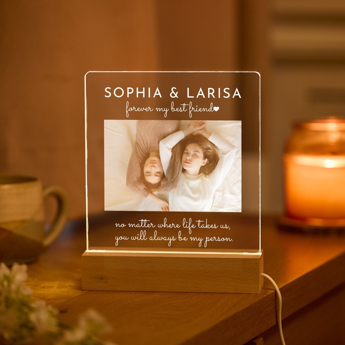 Best Friend LED Light Gift for Her, Personalized Photo Lamp, Custom Friendship Night Light for Bestie