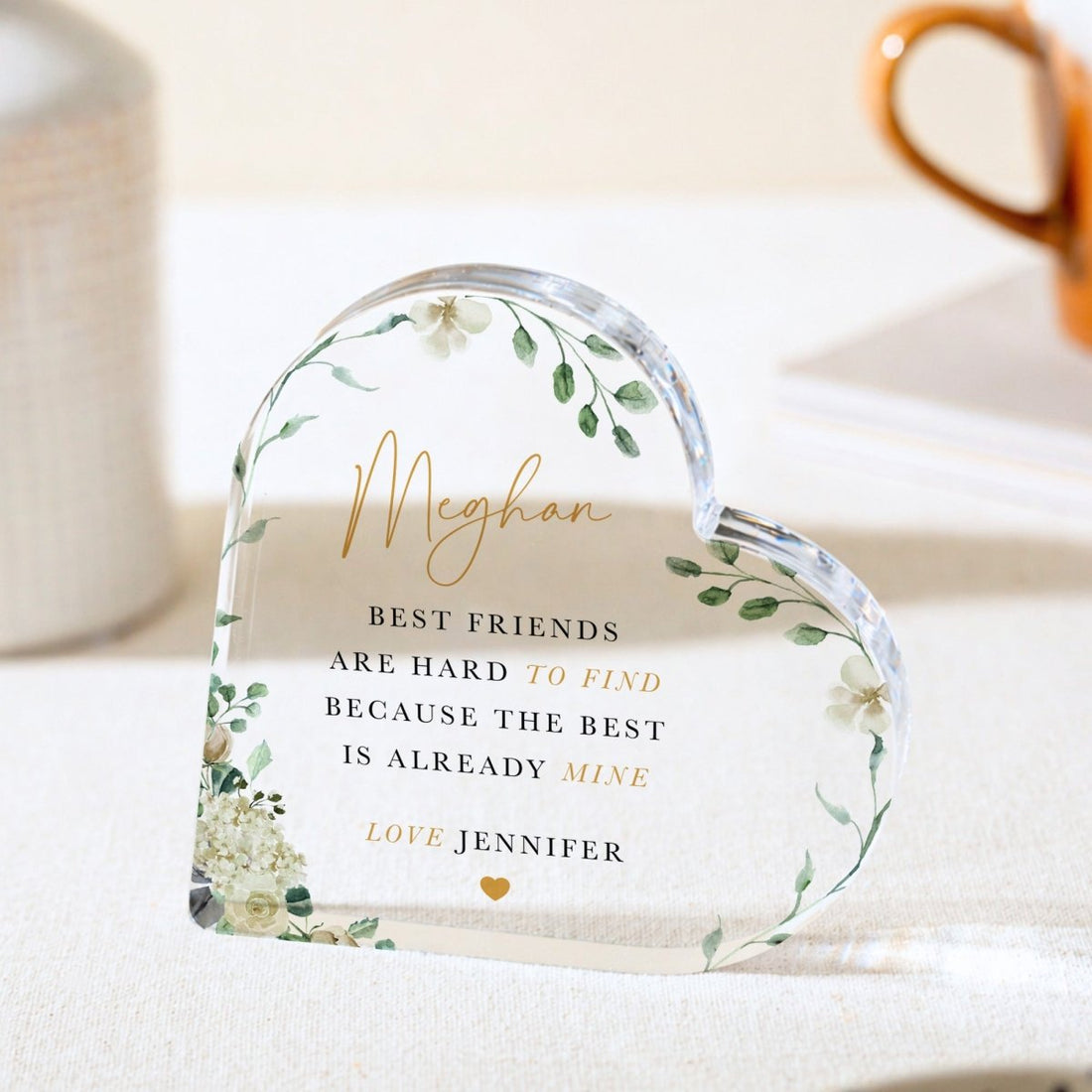 Best Friend Plaque Gift for Her, Personalized Acrylic Keepsake, Floral Friendship Present for Birthday