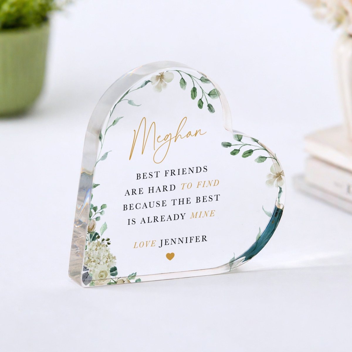 Best Friend Plaque Gift for Her, Personalized Acrylic Keepsake, Floral Friendship Present for Birthday