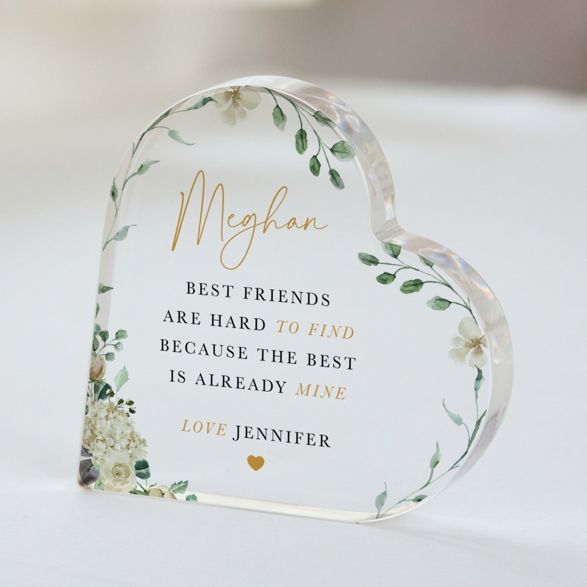 Best Friend Plaque Gift for Her, Personalized Acrylic Keepsake, Floral Friendship Present for Birthday