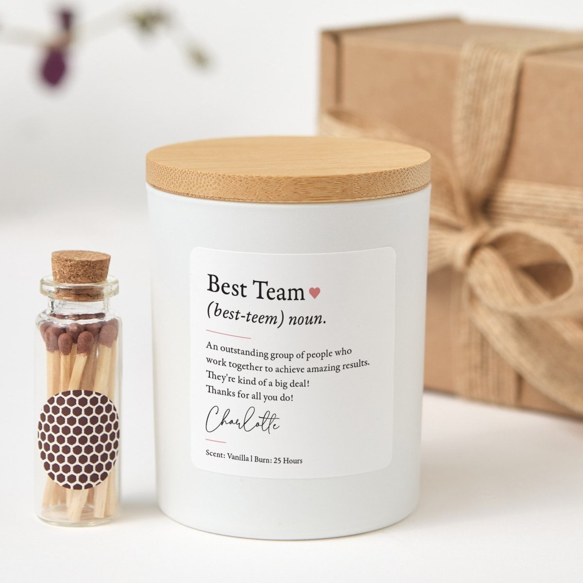 Best Team Appreciation Candle, Personalized Coworker Thank You Gift with Bamboo Lid, Matches and Gift Box