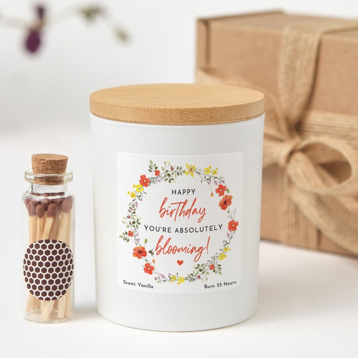 Birthday Bloom Candle Gift for Her, Floral Soy Candle for Friend Sister Mom or Coworker, Comes with Matches