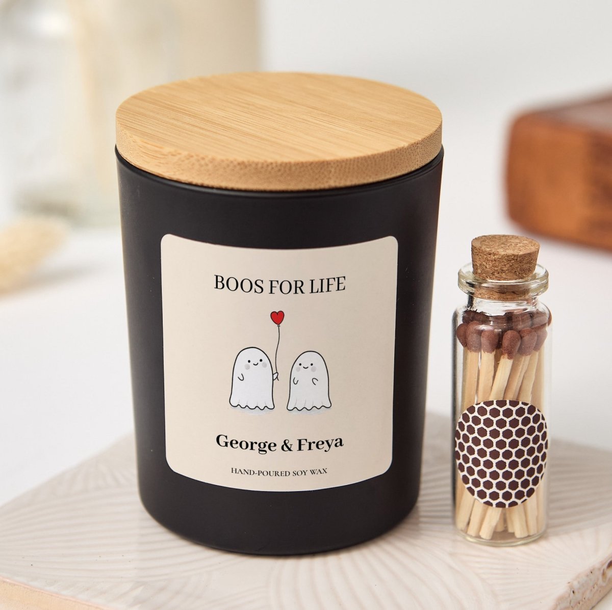 Boos for Life Soy Candle, Personalized Ghost Couple Anniversary Gift with Bamboo Lid, Gift Box and Matches