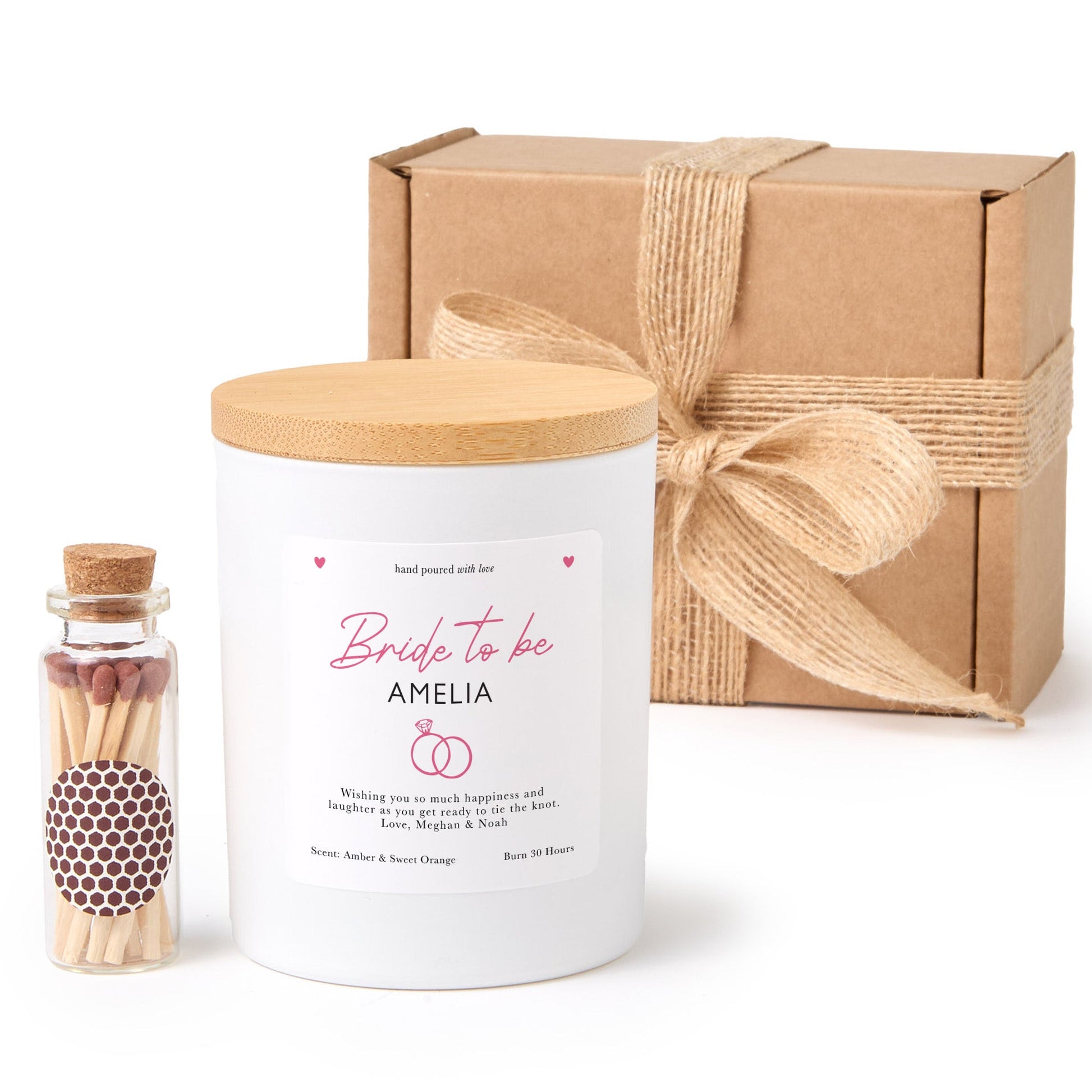 Bride to Be Candle Gift Box | Personalized Engagement Candle | Soy Wax Candle with Ribbon Matches | Wedding Shower Gift