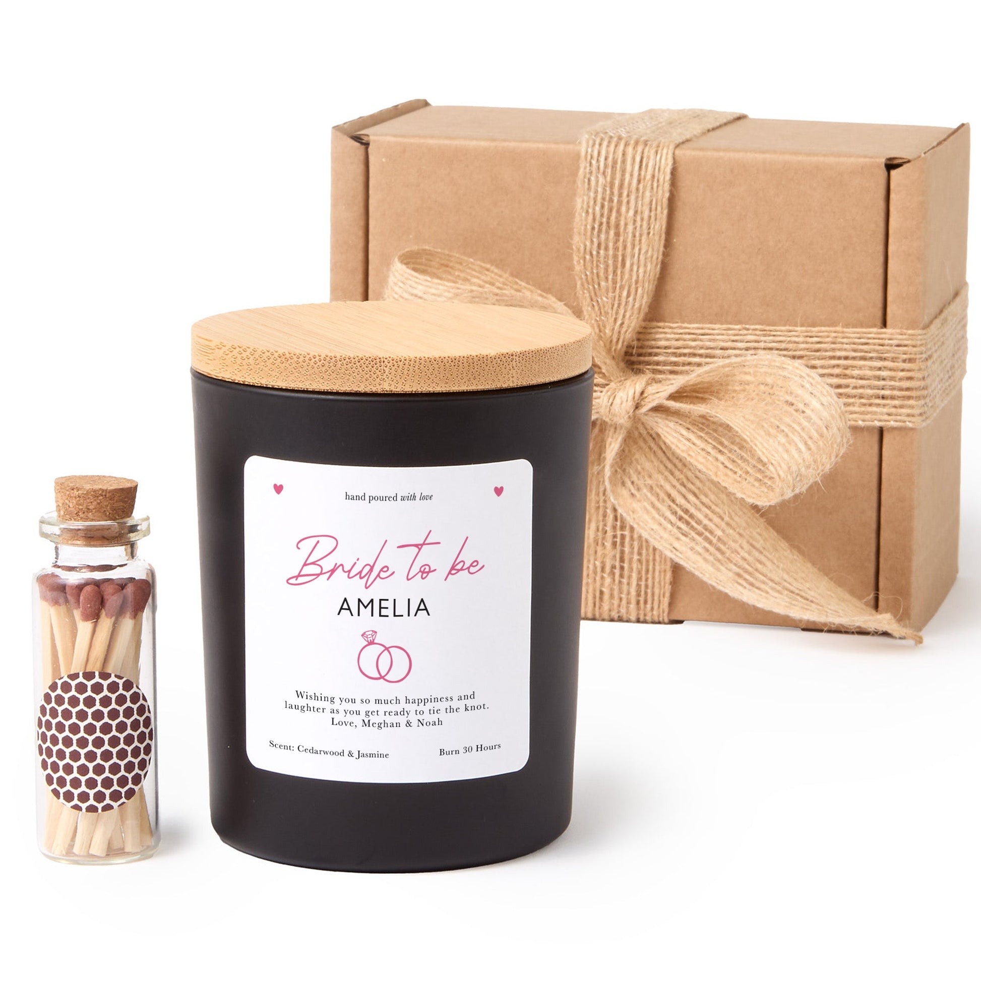 Bride to Be Candle Gift Box | Personalized Engagement Candle | Soy Wax Candle with Ribbon Matches | Wedding Shower Gift