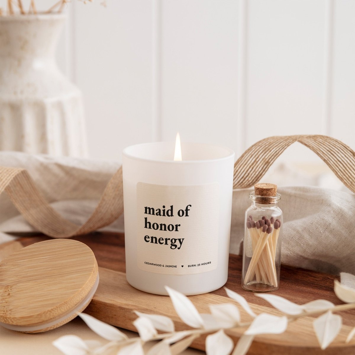 Bridesmaid Energy Candle, Bridal Party Gift for Bridesmaid Maid of Honor Wedding Day with Matches