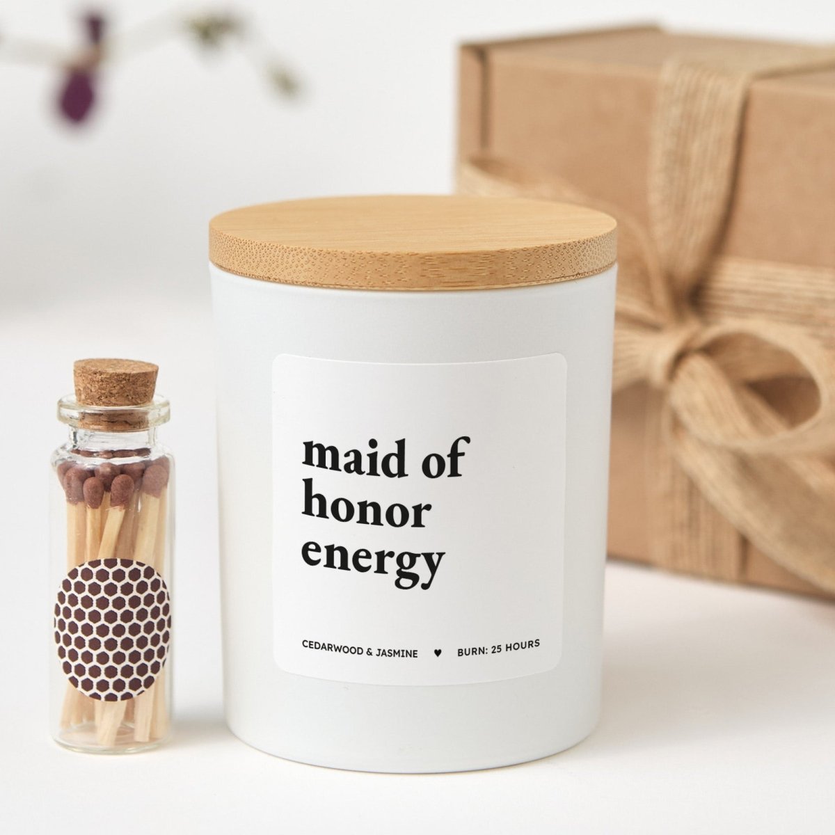 Bridesmaid Energy Candle, Bridal Party Gift for Bridesmaid Maid of Honor Wedding Day with Matches