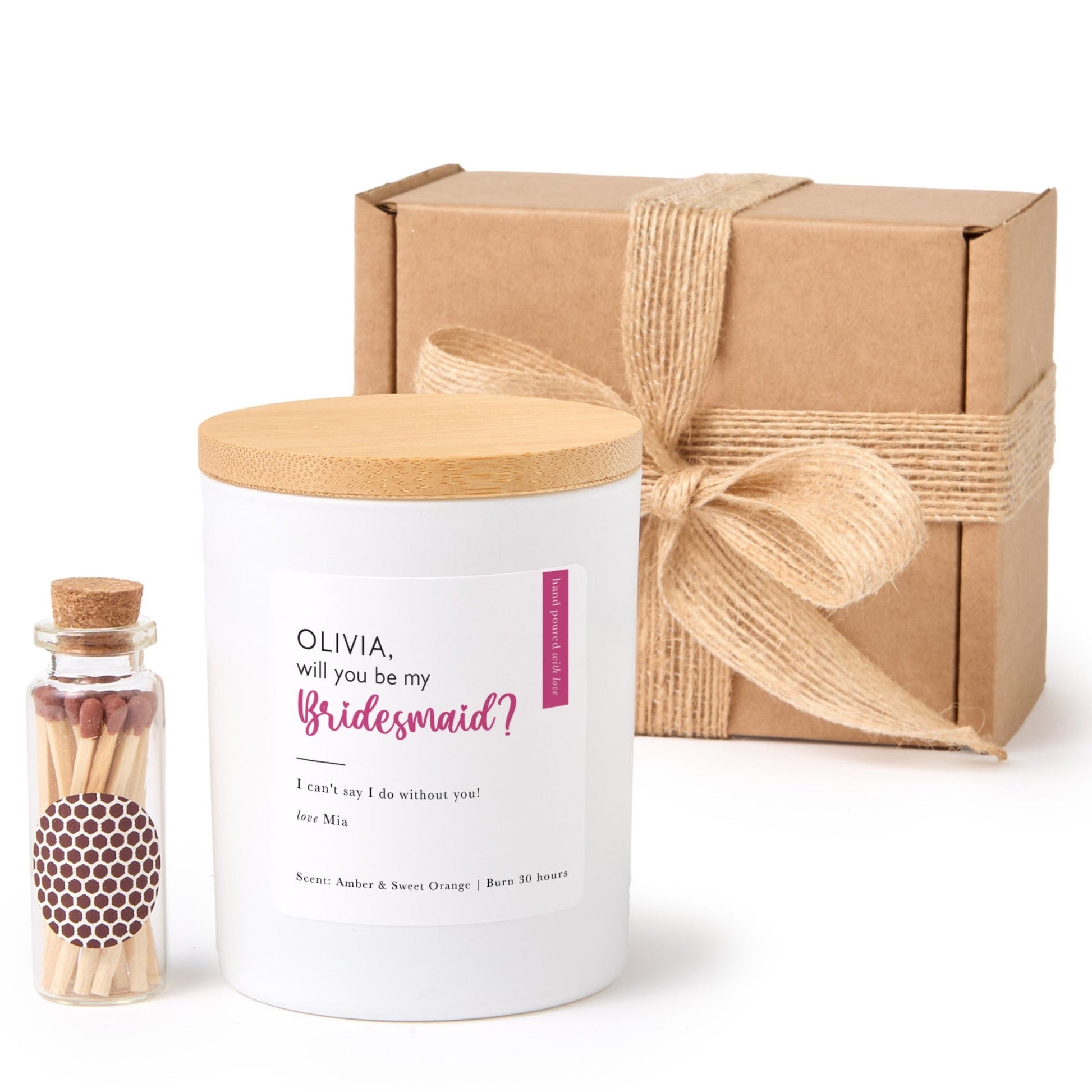 Bridesmaid Proposal Candle Gift Box | Will You Be My Bridesmaid Candle | Soy Wax Candle with Ribbon Matches | Bridal Party Gift