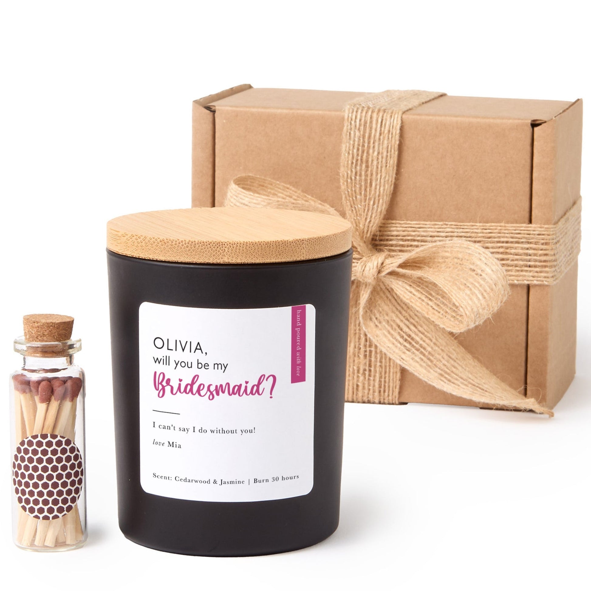 Bridesmaid Proposal Candle Gift Box | Will You Be My Bridesmaid Candle | Soy Wax Candle with Ribbon Matches | Bridal Party Gift