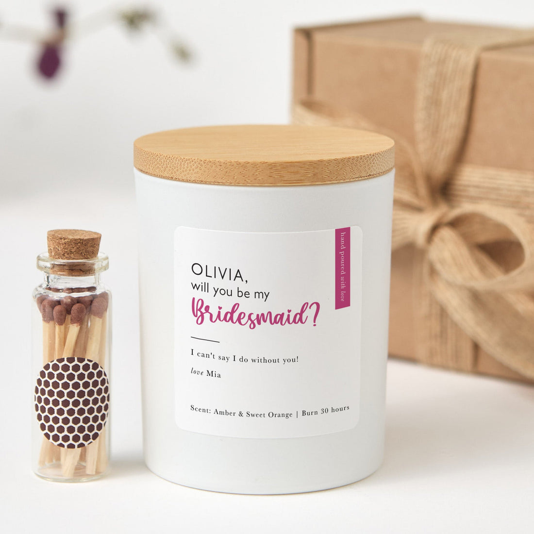 Bridesmaid Proposal Candle Gift Box | Will You Be My Bridesmaid Candle | Soy Wax Candle with Ribbon Matches | Bridal Party Gift