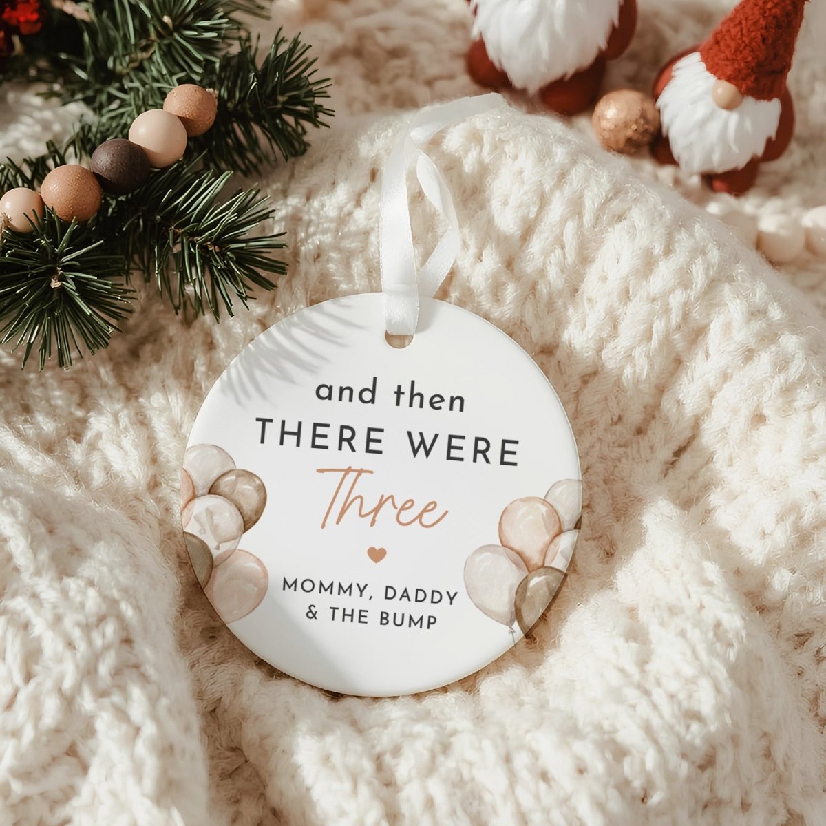 Candle Ornament Set for Expecting Parents; And Then There Were Three Pregnancy Announcement; Gift Box