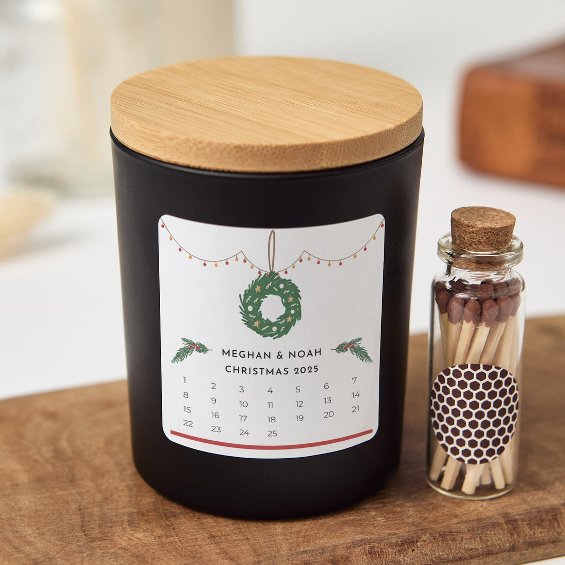 Christmas Calendar Candle Gift Box | Personalized Holiday Candle with Matches | Custom Christmas Keepsake for Couples