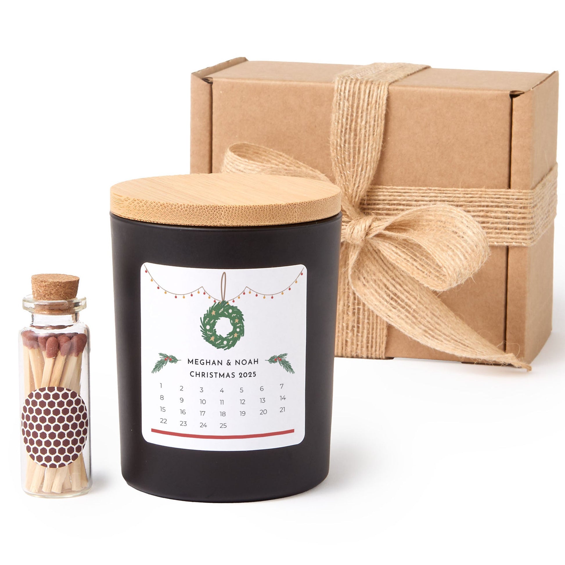 Christmas Calendar Candle Gift Box | Personalized Holiday Candle with Matches | Custom Christmas Keepsake for Couples
